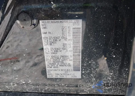 2018 Nissan Rogue Sv z USA, uszkodzony, nr VIN 5N1AT2MV7JC831813